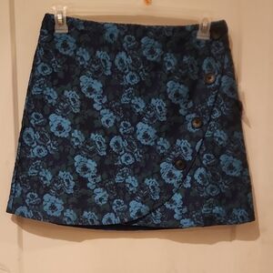 Anthropologie Blue Floral Button Skirt